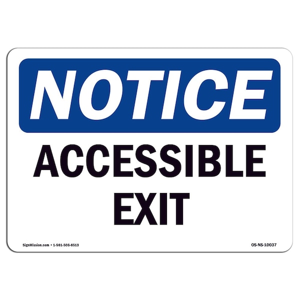 Safety Sign, OSHA Notice, 3.5" Height, 5" Width, Accessible Exit Sign, Landscape, 10PK